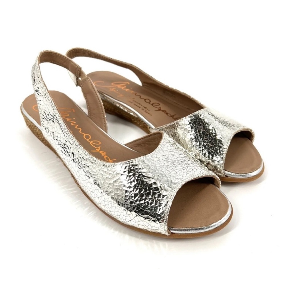 GAIMO Espadrilles Metallic Silver Crackle Texture Slingback Shoes EU 39 US 8.5